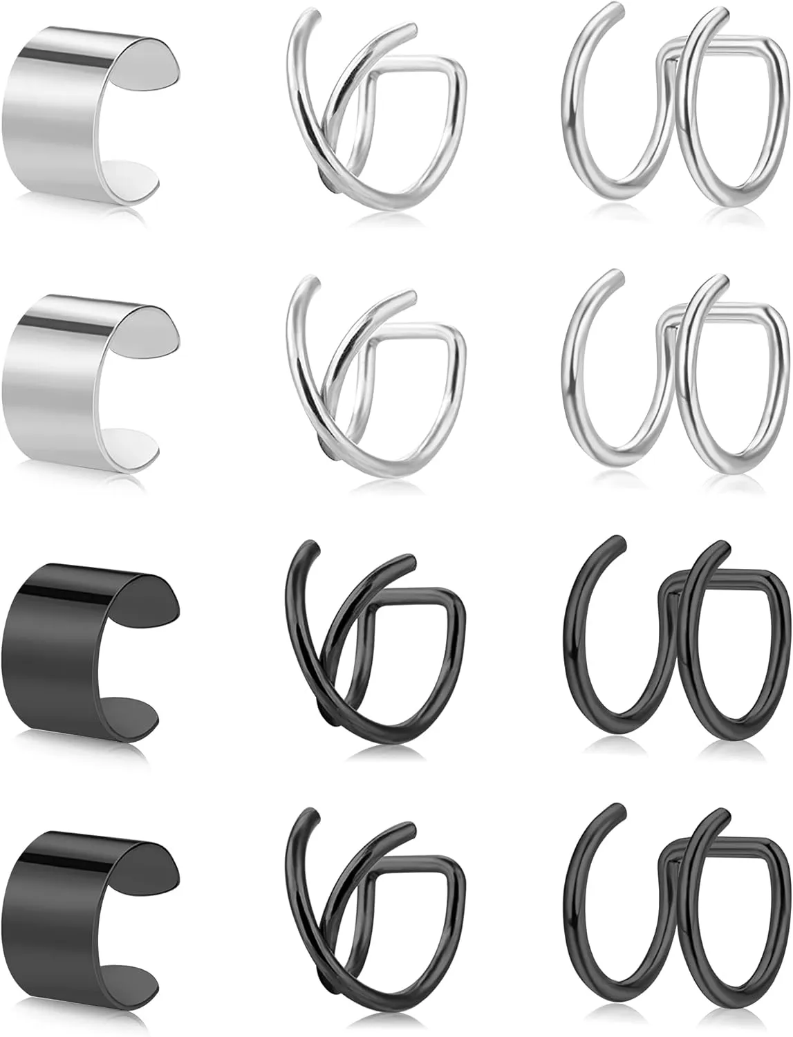 JFORYOU Stainless Steel Ear Cuff Fake Helix Cartilage Clip On Wrap Earrings Fake Lip Ring Non-Piercing Adjustable Men Women