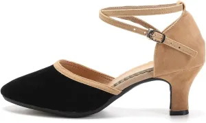 JUODVMP Women's Ballroom Dance Shoes Closed Toe Satin Modern Latin Dance Shoes Crisscross Belt Women Model DY212