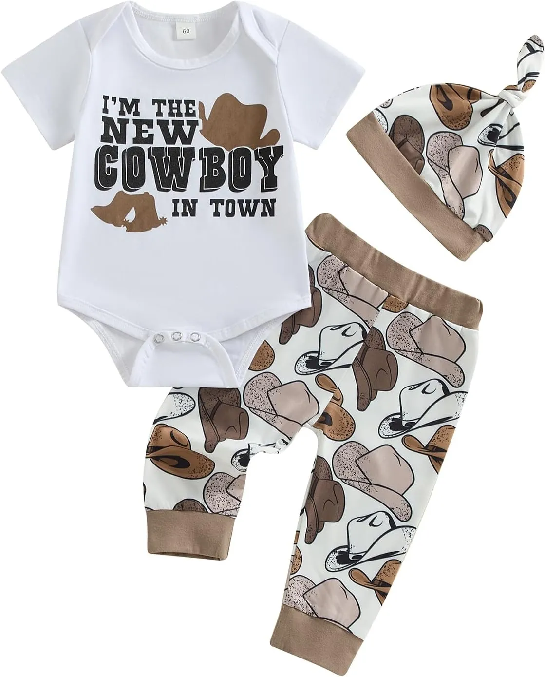 Kayotuas Western Baby Boy Clothes Newborn Cowboy Outfit Letter Romper Cowboy Boot Pants Hat 3 Piece Coming Home Clothing Set