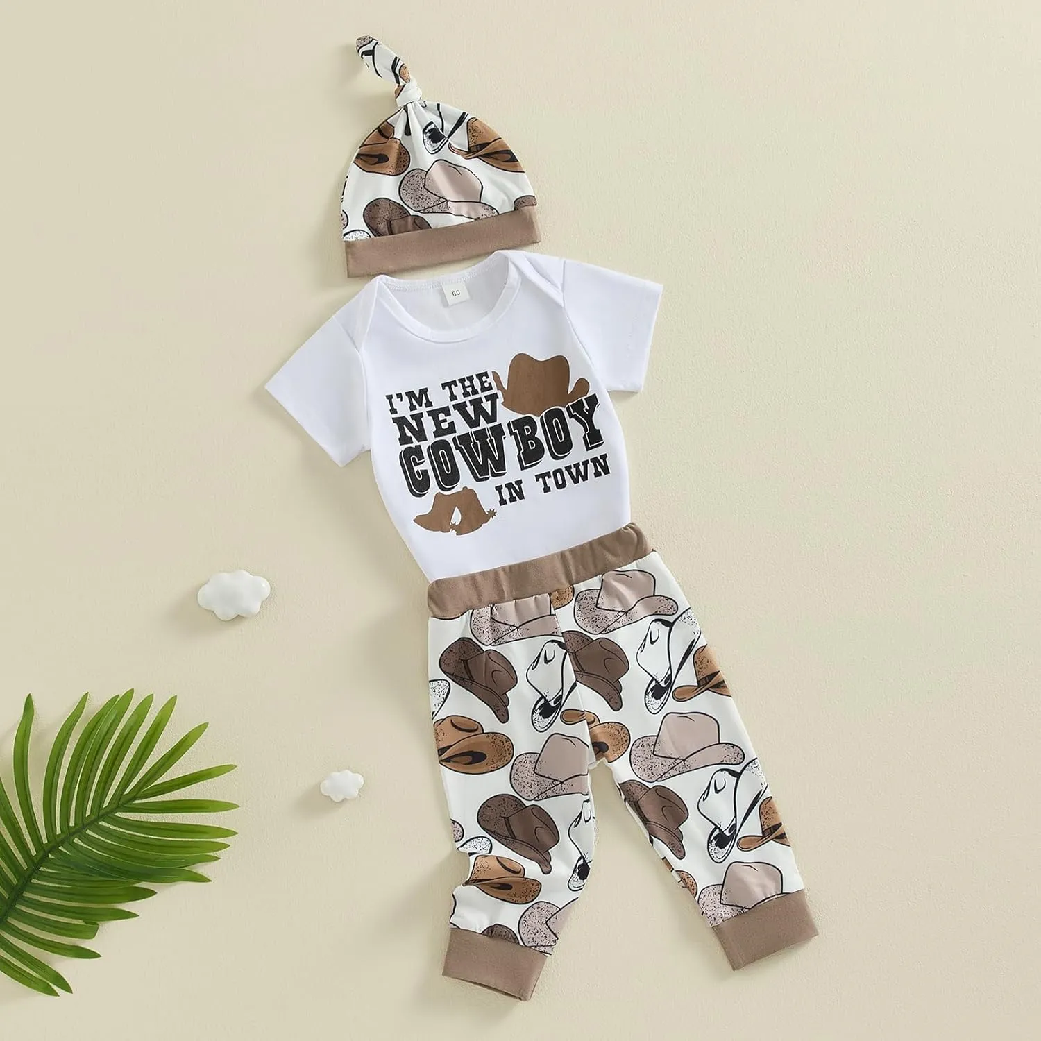 Kayotuas Western Baby Boy Clothes Newborn Cowboy Outfit Letter Romper Cowboy Boot Pants Hat 3 Piece Coming Home Clothing Set