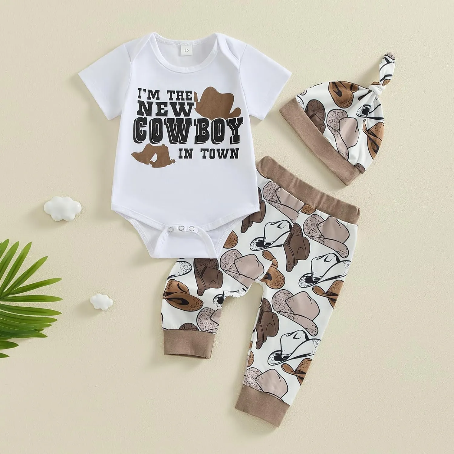 Kayotuas Western Baby Boy Clothes Newborn Cowboy Outfit Letter Romper Cowboy Boot Pants Hat 3 Piece Coming Home Clothing Set