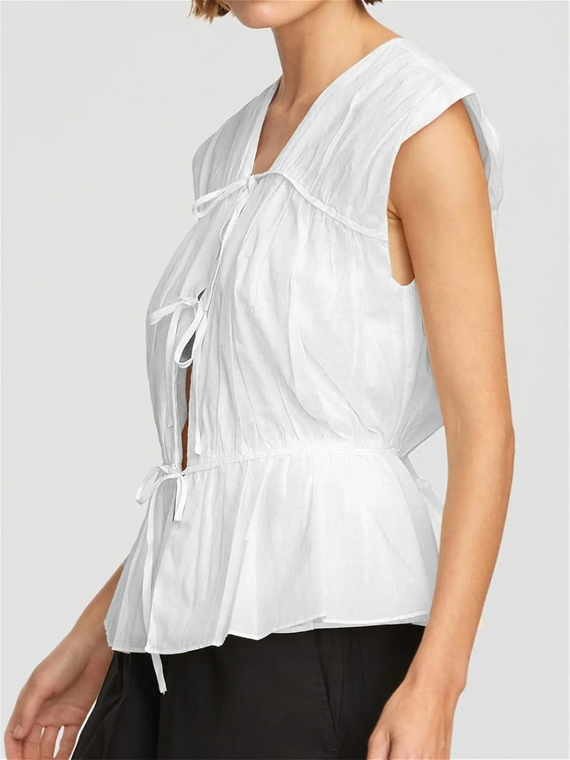 KEOMUD Women's Bow Tie Front Peplum Tank Tops 2025 Summer Cute V Neck Sleeveless Y2K Babydoll Blouse