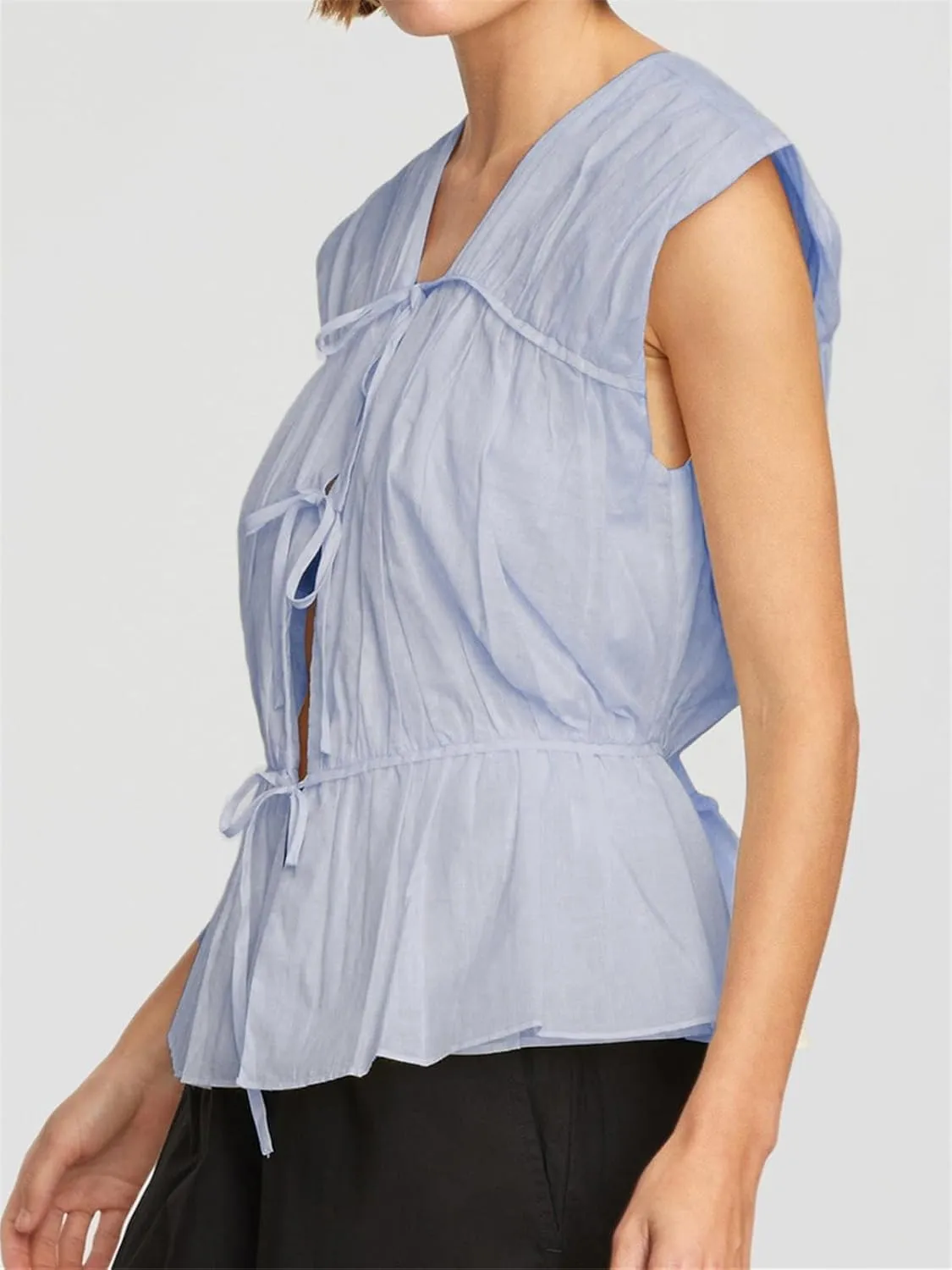 KEOMUD Women's Bow Tie Front Peplum Tank Tops 2025 Summer Cute V Neck Sleeveless Y2K Babydoll Blouse