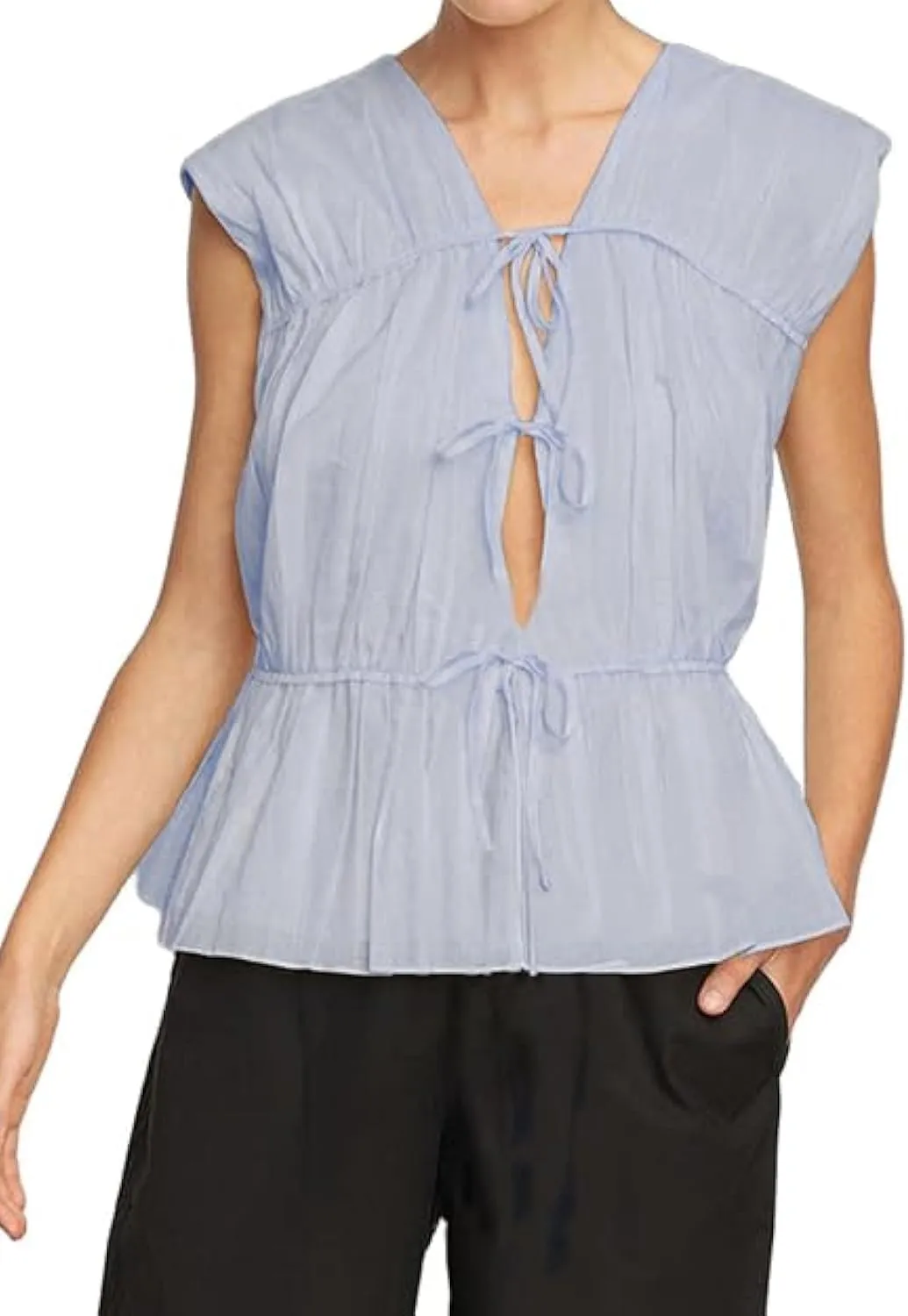 KEOMUD Women's Bow Tie Front Peplum Tank Tops 2025 Summer Cute V Neck Sleeveless Y2K Babydoll Blouse