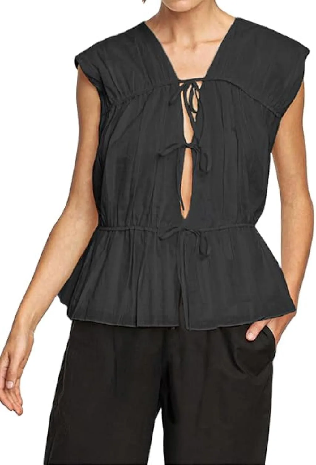KEOMUD Women's Bow Tie Front Peplum Tank Tops 2025 Summer Cute V Neck Sleeveless Y2K Babydoll Blouse