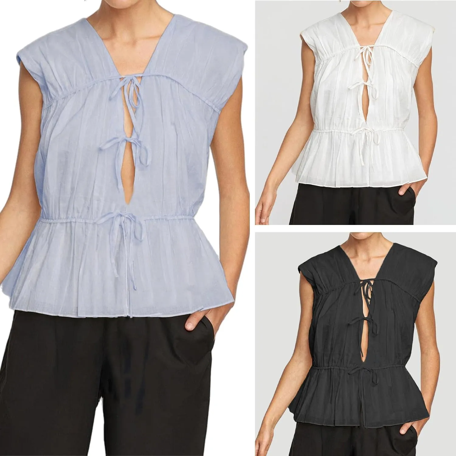 KEOMUD Women's Bow Tie Front Peplum Tank Tops 2025 Summer Cute V Neck Sleeveless Y2K Babydoll Blouse
