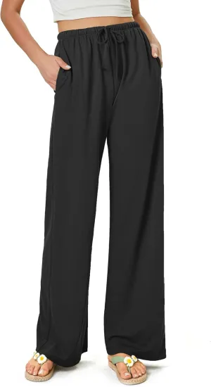 keriffe Summer Outfits Flowy Palazzo Pants for Women 2025 High Waisted Wide Leg Beach Casual Vacation Pants Trousers Pockets