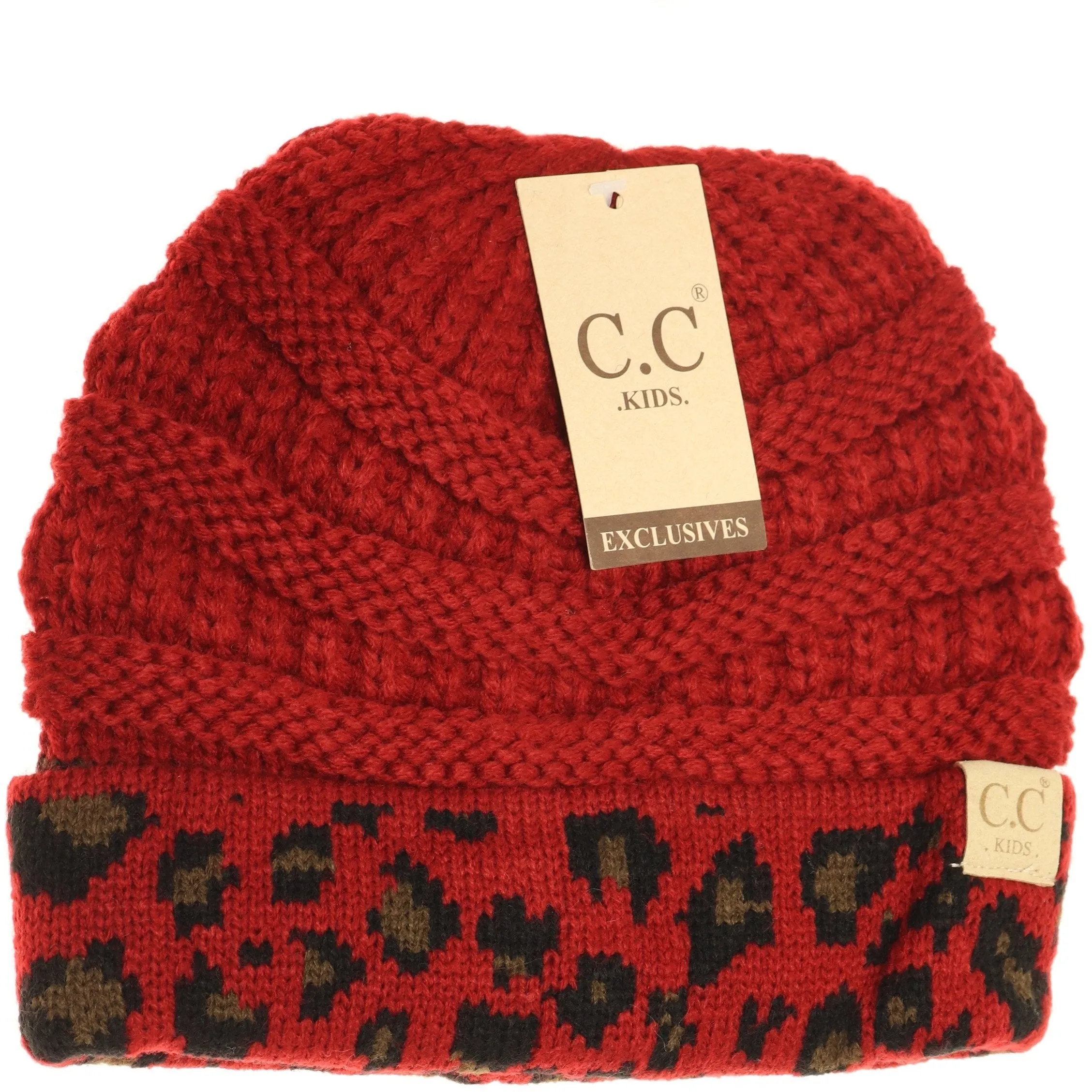 KIDS MATCHING CUFF LEOPARD PRINT CC BEANIE