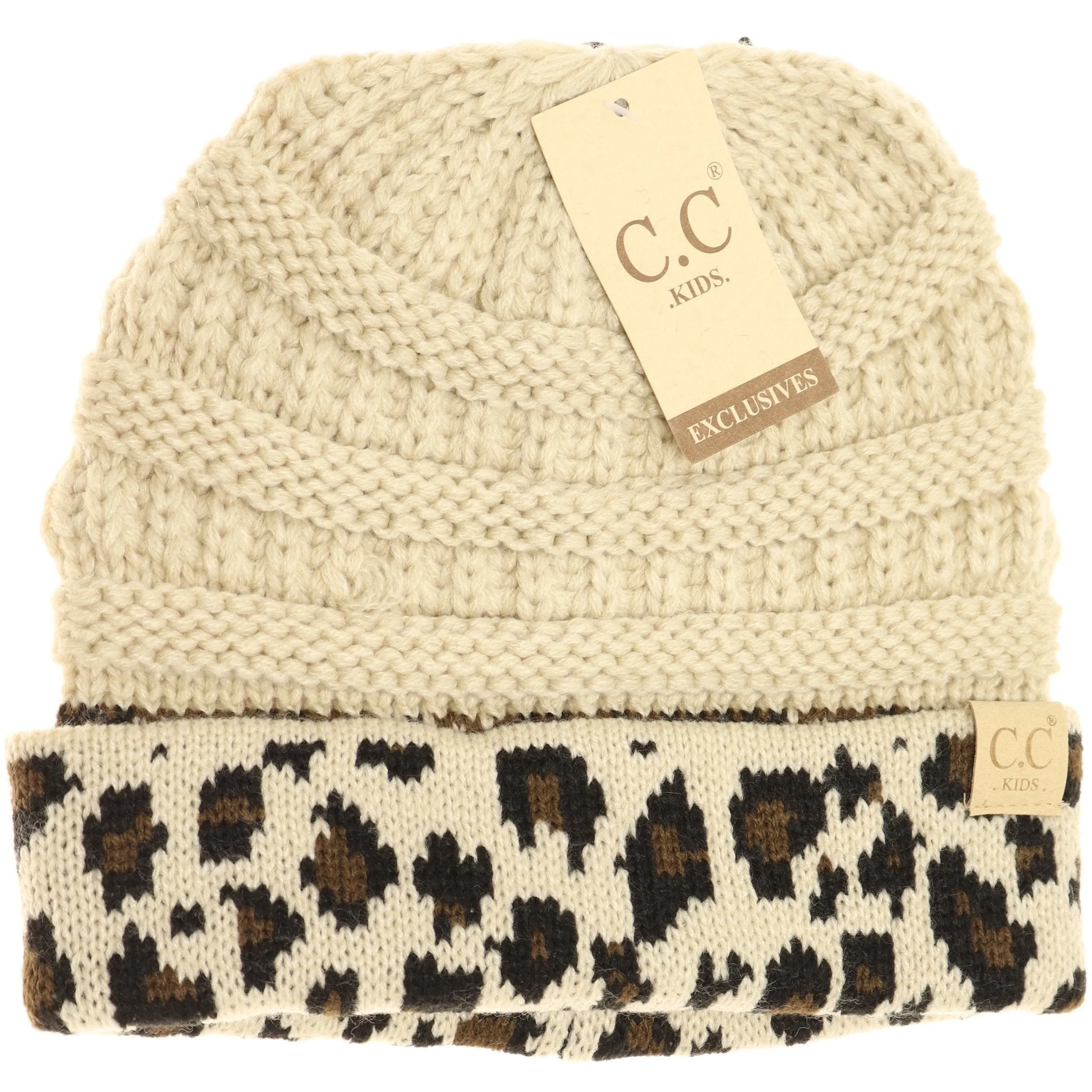 KIDS MATCHING CUFF LEOPARD PRINT CC BEANIE