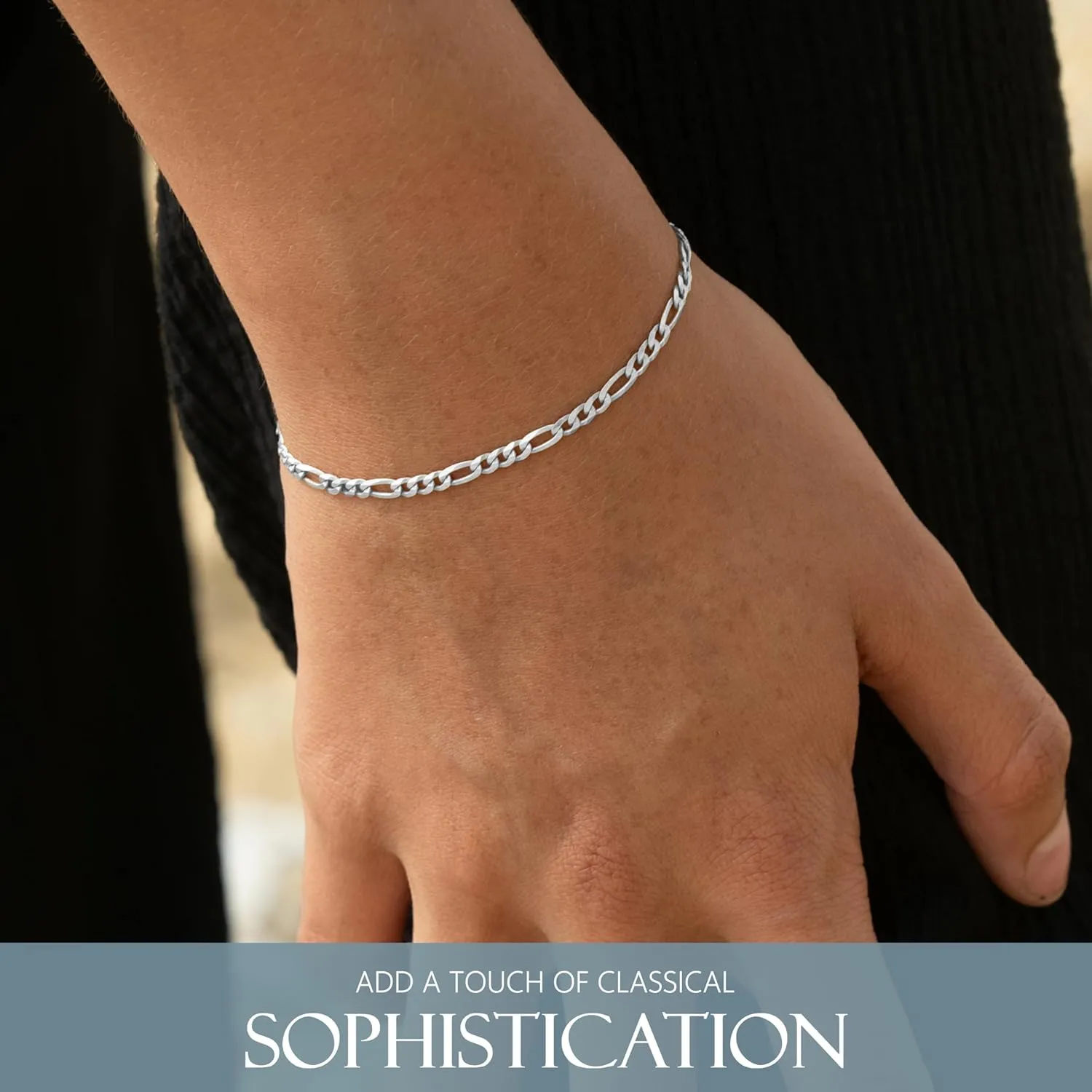 KISPER Solid 925 Sterling Silver Chain Bracelets for Women, Waterproof Tarnish Resistant, Curb/Rope/Figaro/Mariner Link Bracelet, 6.5, 7, 8, 9 Inch