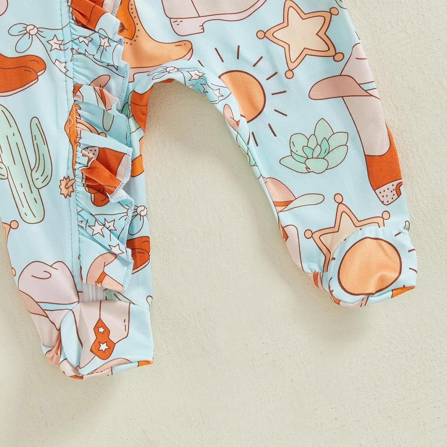 KMBANGI Newborn Baby Girl Western Outfits Ruffle Zipper Boots Footie Jumpsuit Long Sleeve One Piece Cowgirl Clothes 0-12M