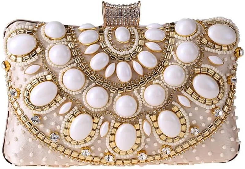 Large Pearl Evening Bag European and American Ladies Clutch Bag Evening Gift Bag Beaded Small Square Bag(E)
