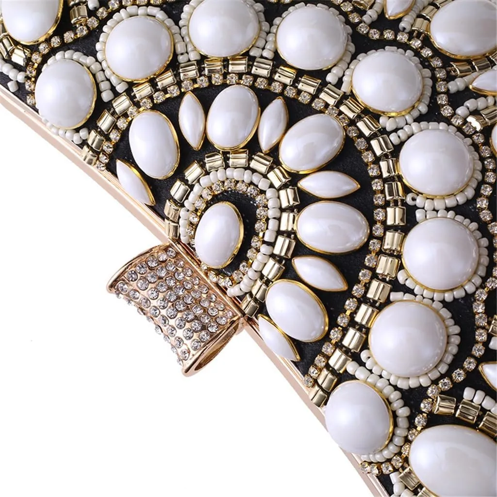 Large Pearl Evening Bag European and American Ladies Clutch Bag Evening Gift Bag Beaded Small Square Bag(E)