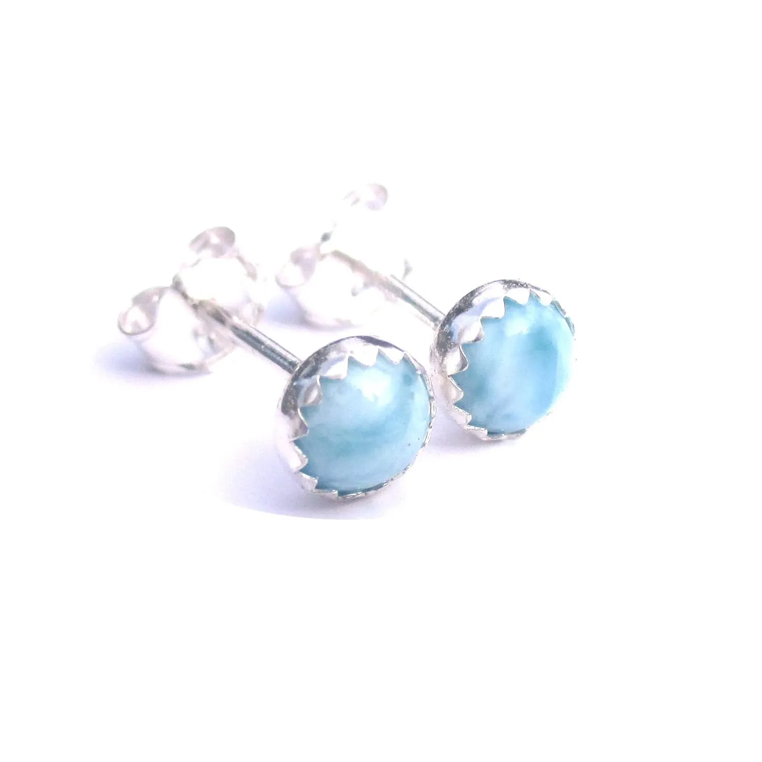 Larimar Earrings Sky Blue Stud Gemstone 5mm Post Earrings