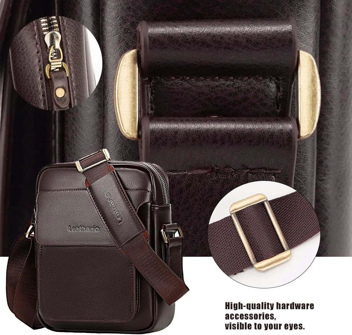 Leathario Crossbody Bag For Men Vegan Leather Shoulder Messenger Purse Sling Satchel Bag For Work Business Travel