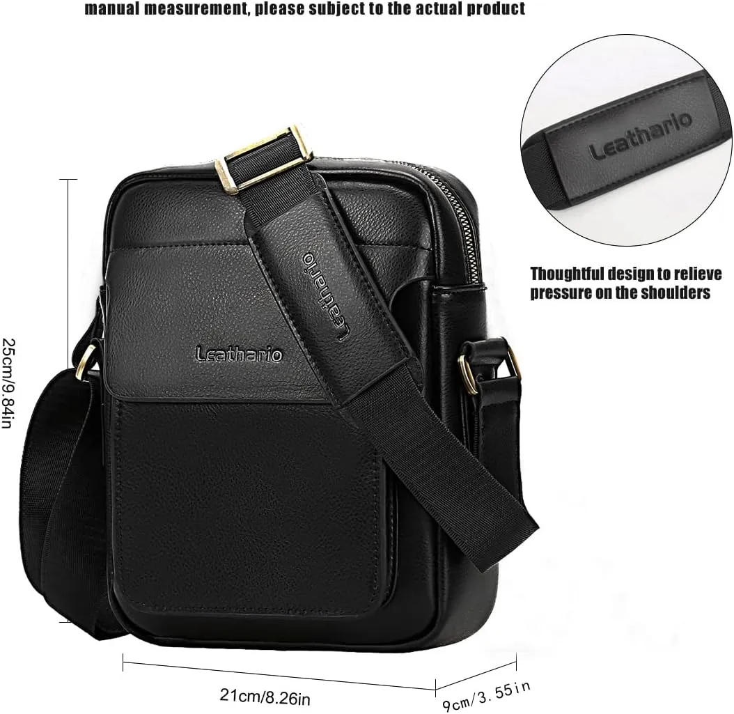 Leathario Crossbody Bag For Men Vegan Leather Shoulder Messenger Purse Sling Satchel Bag For Work Business Travel