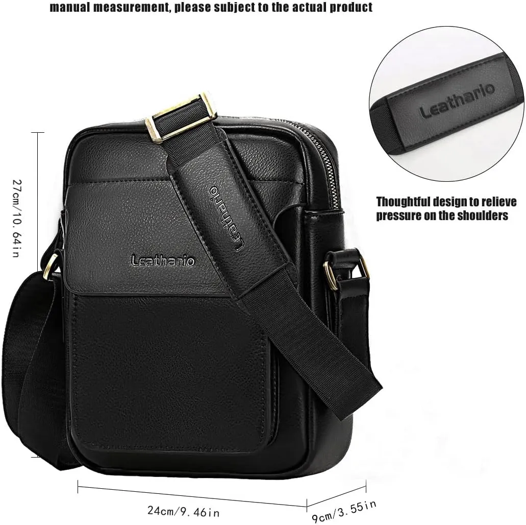 Leathario Crossbody Bag For Men Vegan Leather Shoulder Messenger Purse Sling Satchel Bag For Work Business Travel