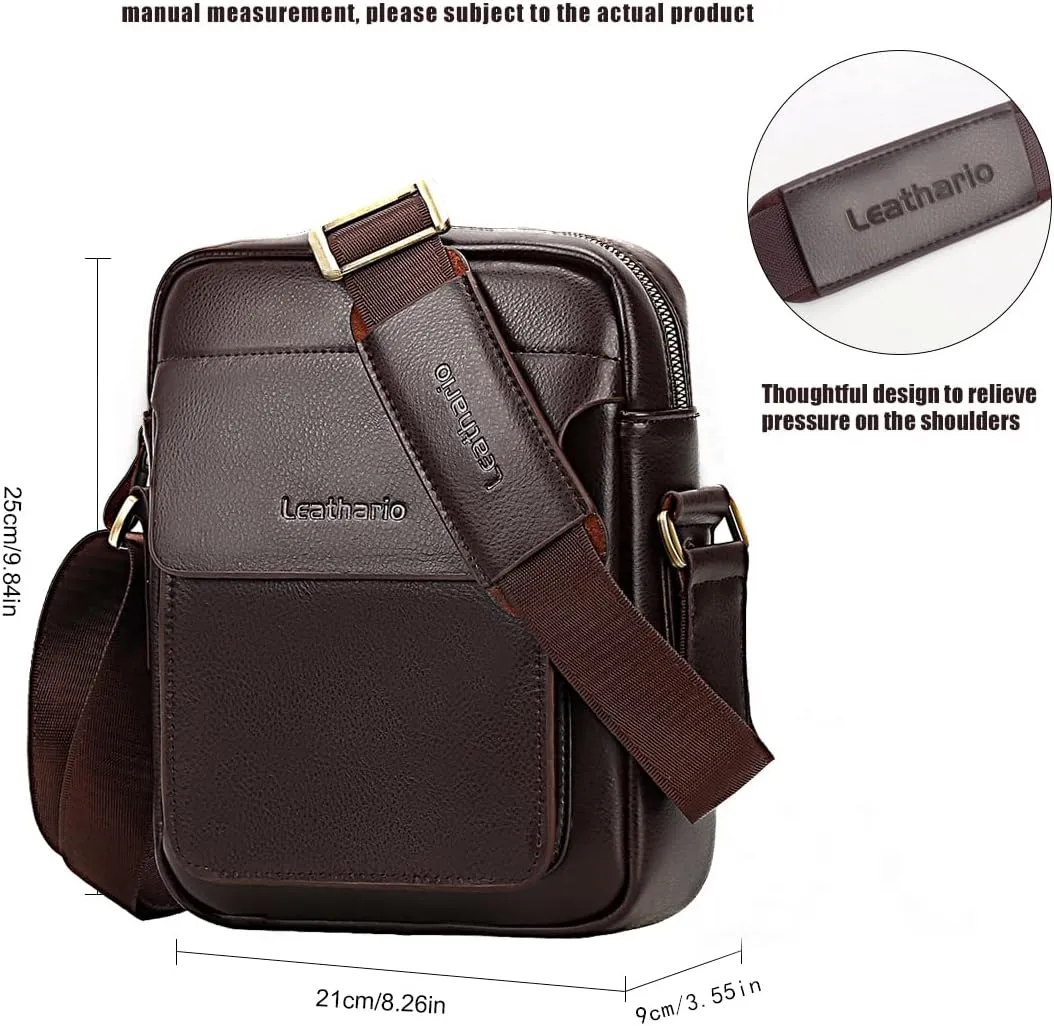 Leathario Crossbody Bag For Men Vegan Leather Shoulder Messenger Purse Sling Satchel Bag For Work Business Travel