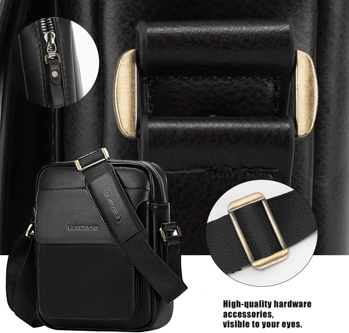 Leathario Crossbody Bag For Men Vegan Leather Shoulder Messenger Purse Sling Satchel Bag For Work Business Travel