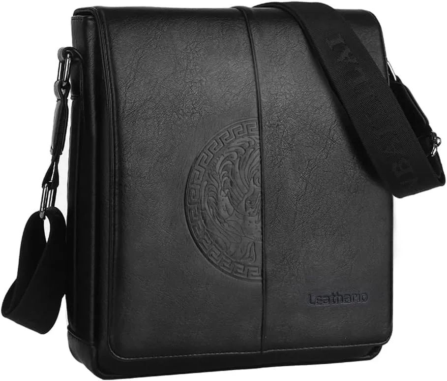 Leathario Crossbody Bag for Men Vegan Leather Small Messenger Shoulder Purse Side Satchel for Work Business Travel Daily