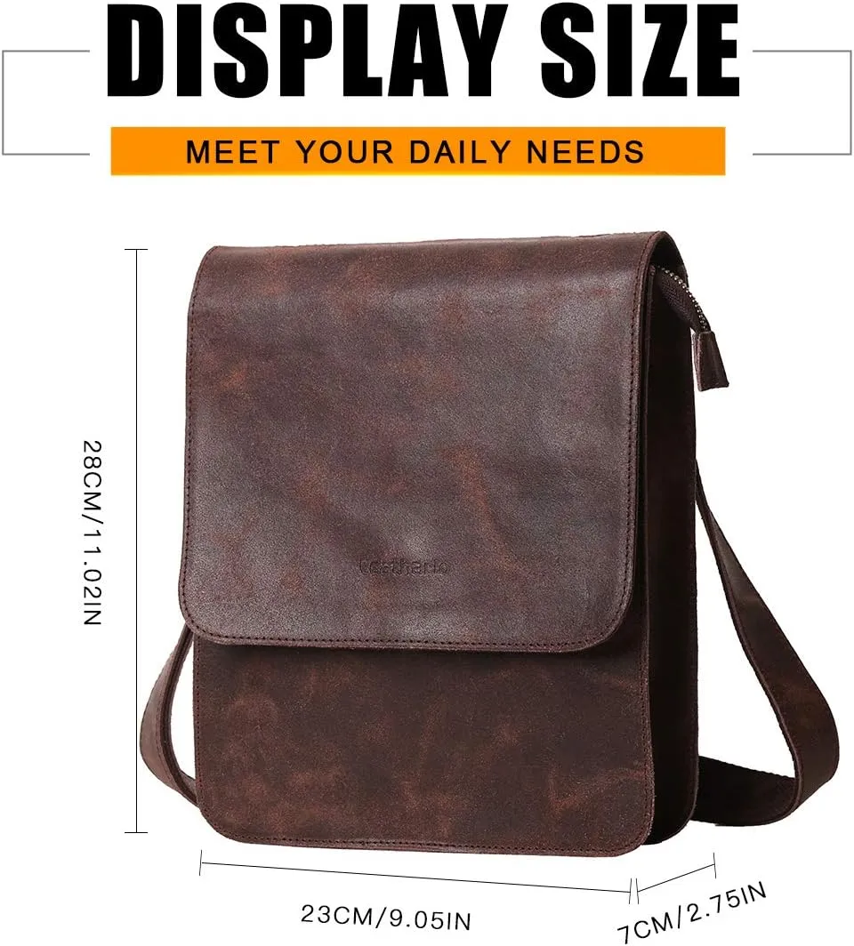 Leathario men's crossbody bag Leather shoulder bag for men messenger Retro PAD Bag Satchel Sling Travel Work