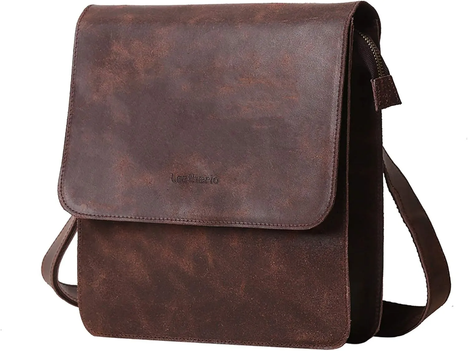 Leathario men's crossbody bag Leather shoulder bag for men messenger Retro PAD Bag Satchel Sling Travel Work