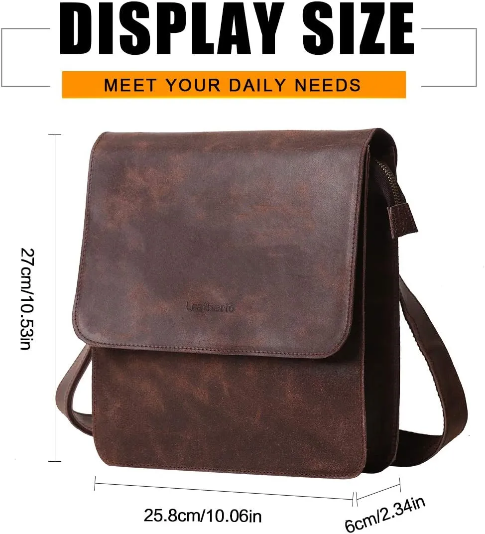 Leathario men's crossbody bag Leather shoulder bag for men messenger Retro PAD Bag Satchel Sling Travel Work