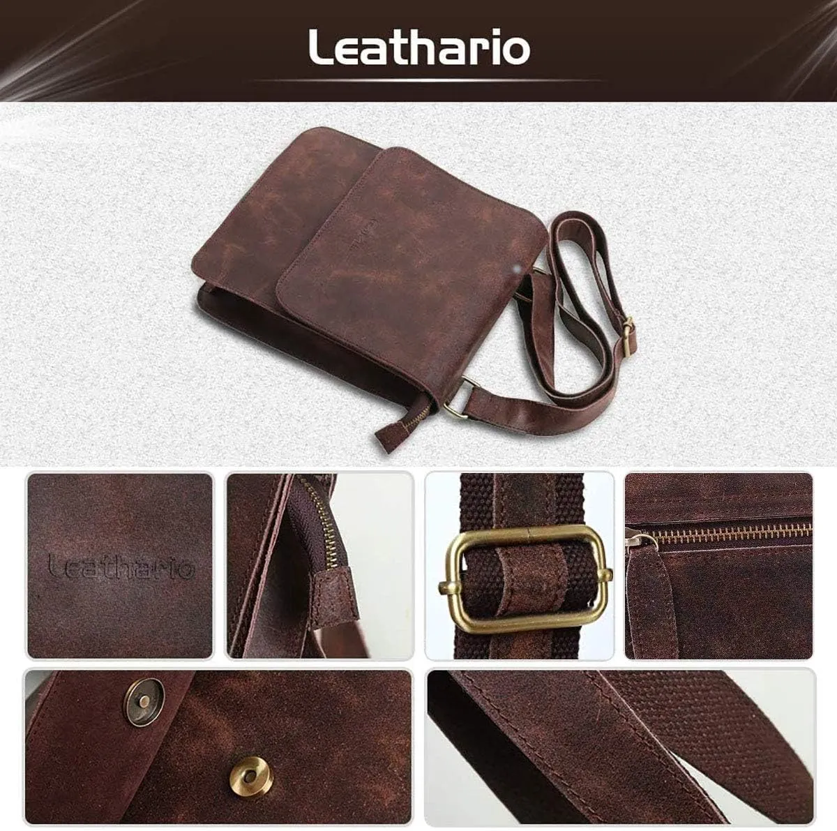 Leathario men's crossbody bag Leather shoulder bag for men messenger Retro PAD Bag Satchel Sling Travel Work