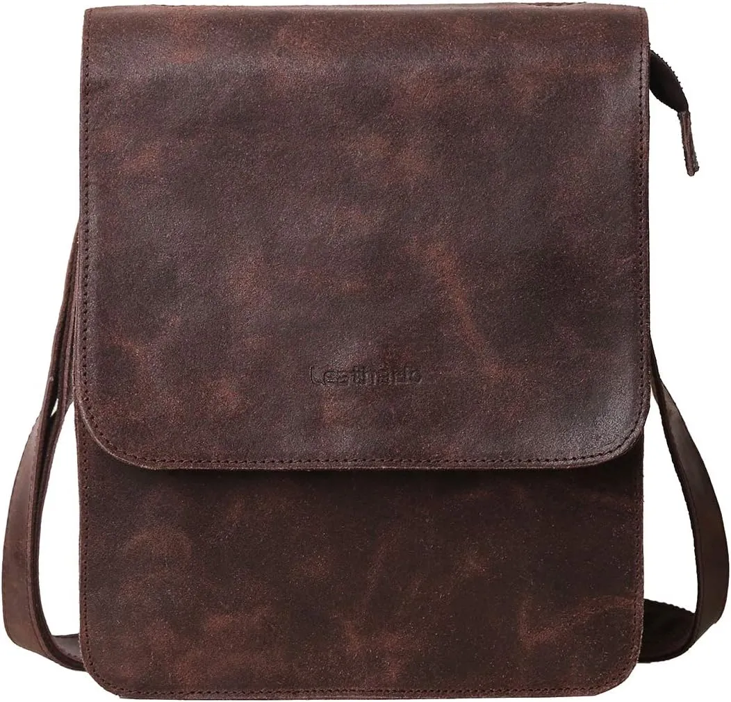 Leathario men's crossbody bag Leather shoulder bag for men messenger Retro PAD Bag Satchel Sling Travel Work