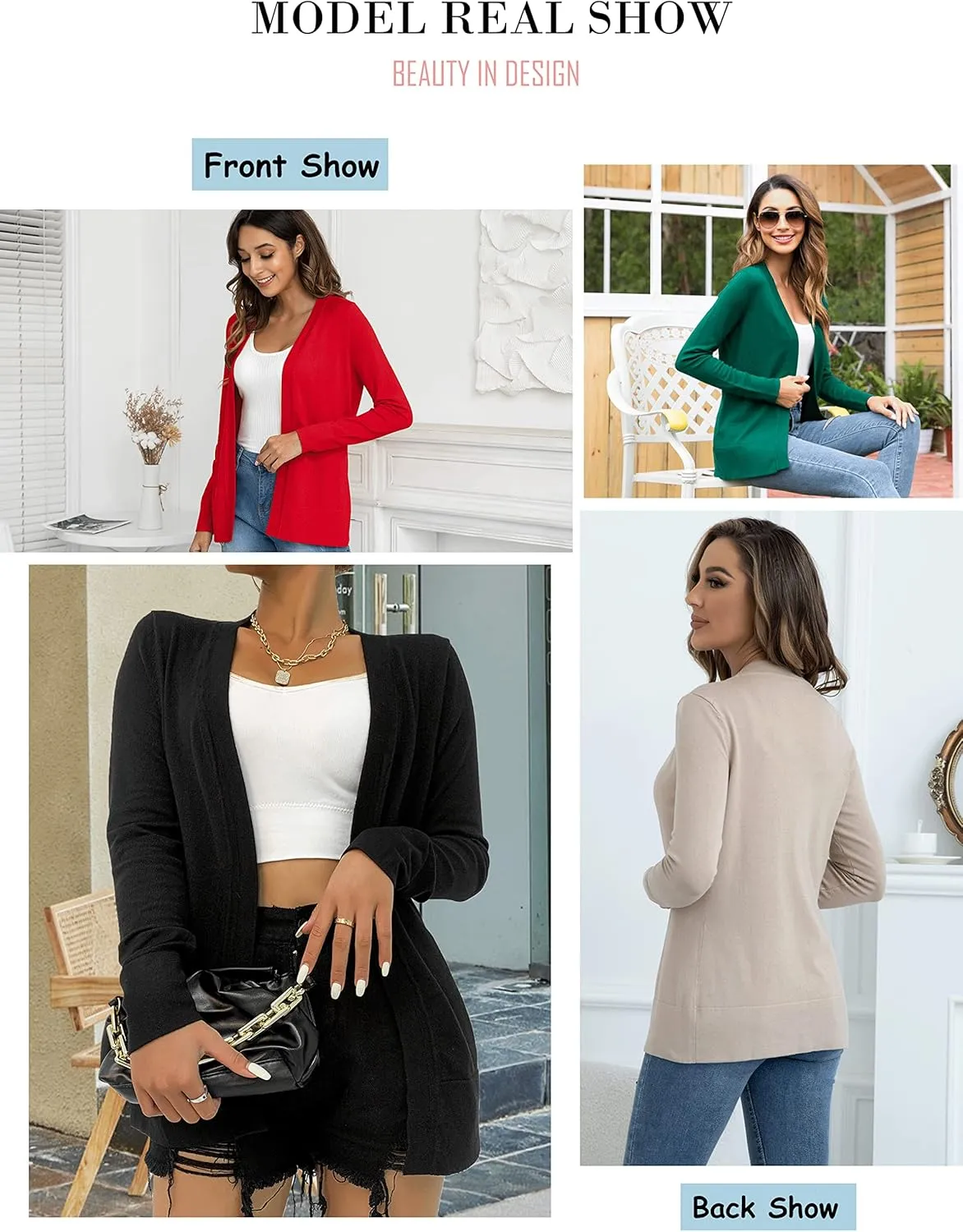 LIENRIDY Women's Cardigans Lightweight Long Sleeve Open Front Sweater Cardigan, S-XL