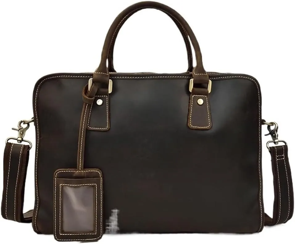 Lightweight Vintage Leather Briefcase Men Waterproof Business Travel Vacation Office Laptop Messenger Bag Genuine