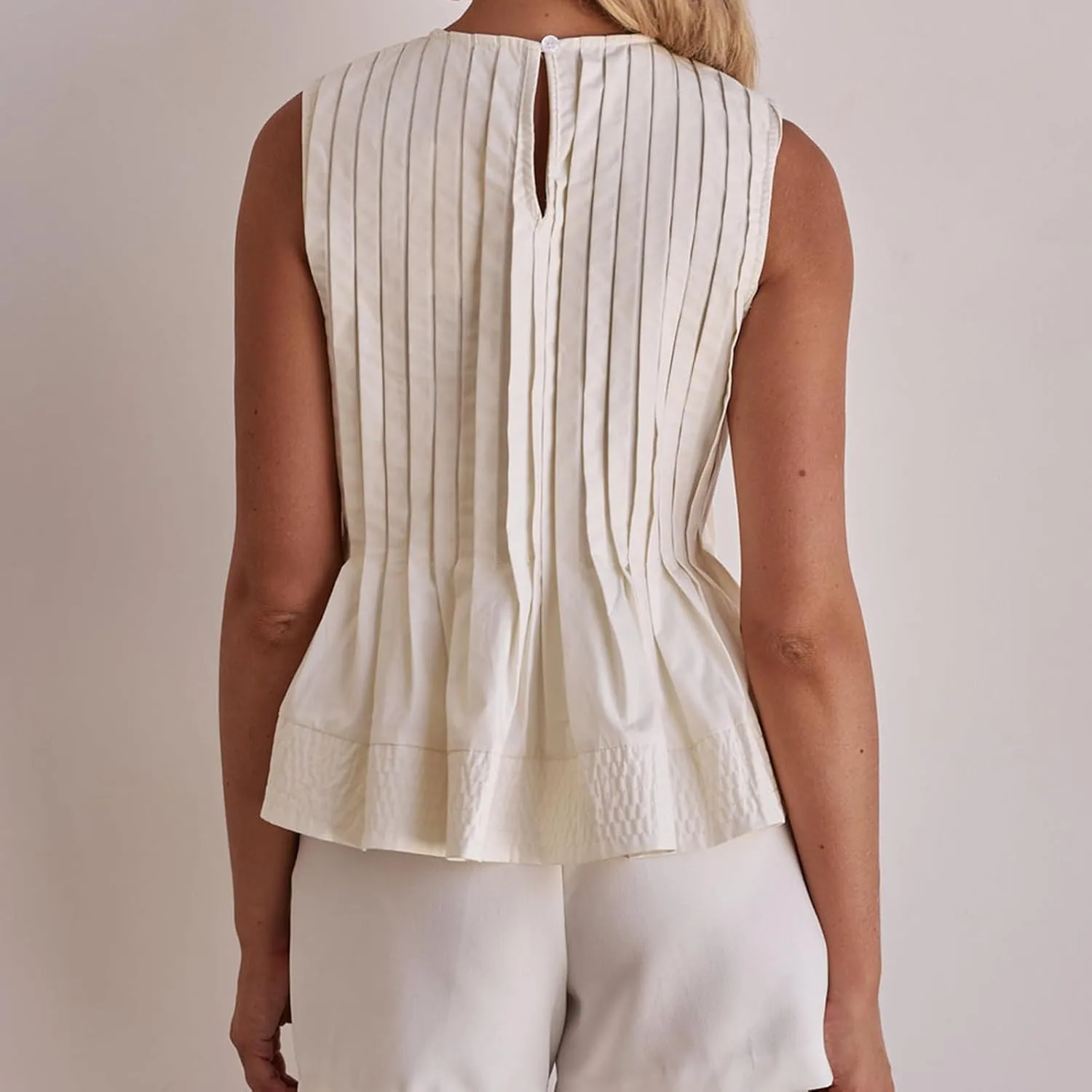 Linen Pleated Tank Top for Women Button Front Babydoll Shirt Y2K Sleeveless Ruffle Peplum Blouse Summer Vest