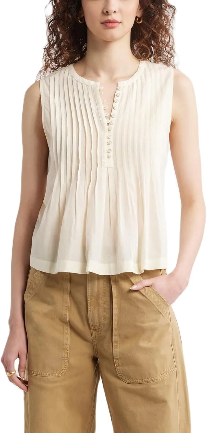 Linen Pleated Tank Top for Women Button Front Babydoll Shirt Y2K Sleeveless Ruffle Peplum Blouse Summer Vest