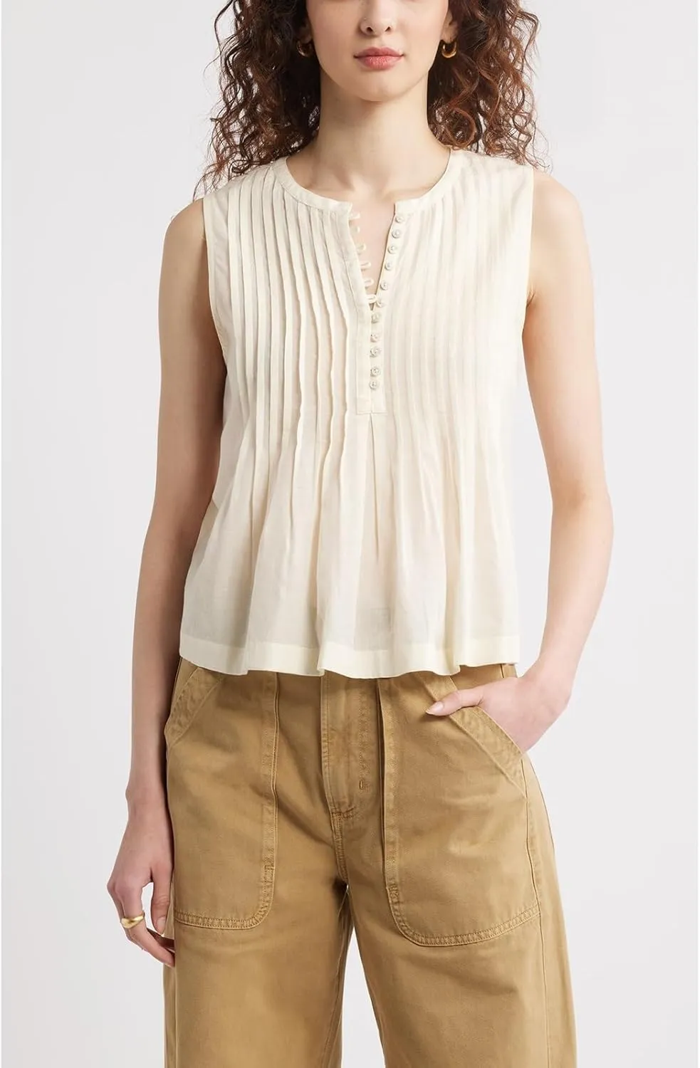 Linen Pleated Tank Top for Women Button Front Babydoll Shirt Y2K Sleeveless Ruffle Peplum Blouse Summer Vest