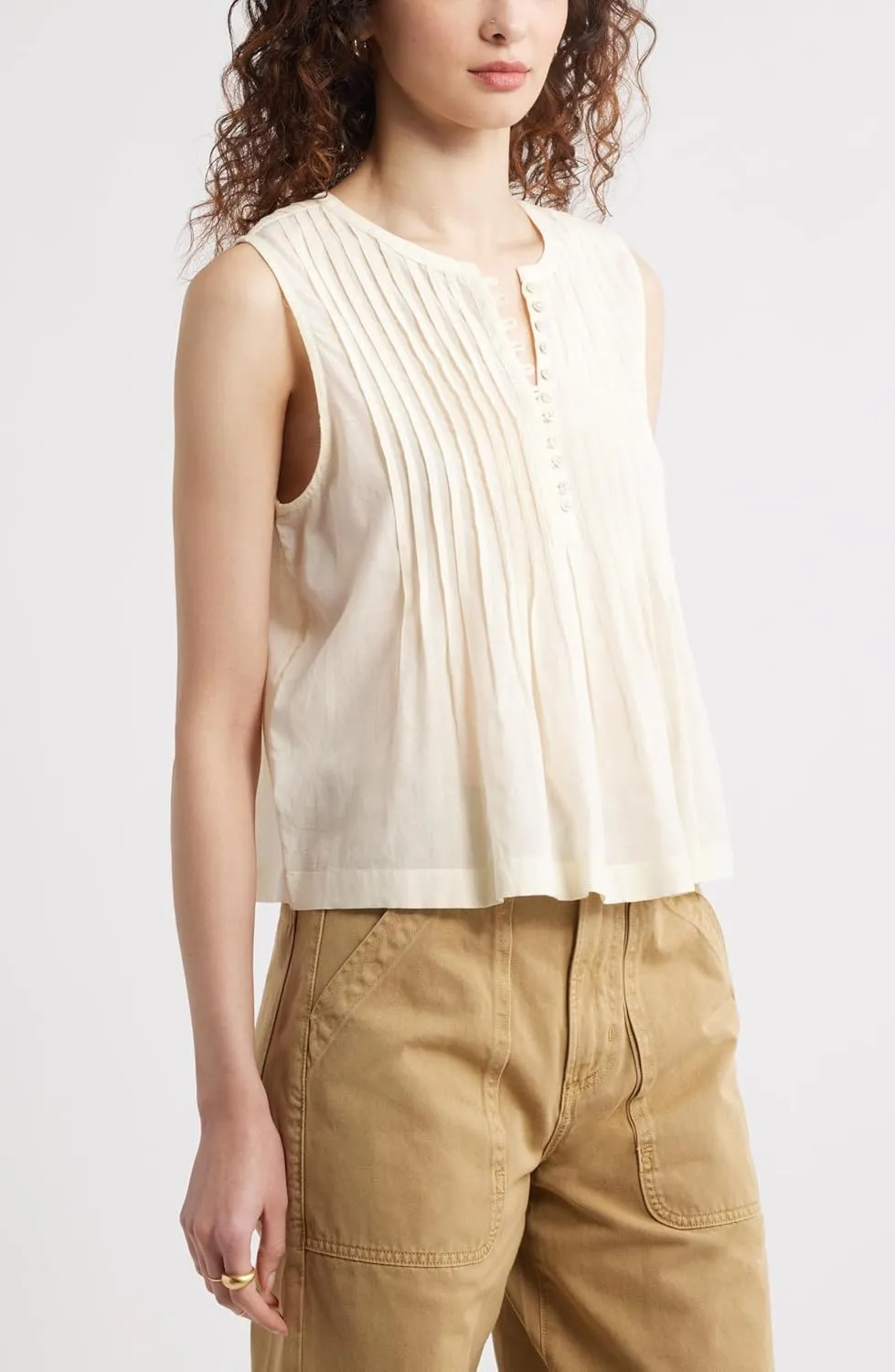 Linen Pleated Tank Top for Women Button Front Babydoll Shirt Y2K Sleeveless Ruffle Peplum Blouse Summer Vest