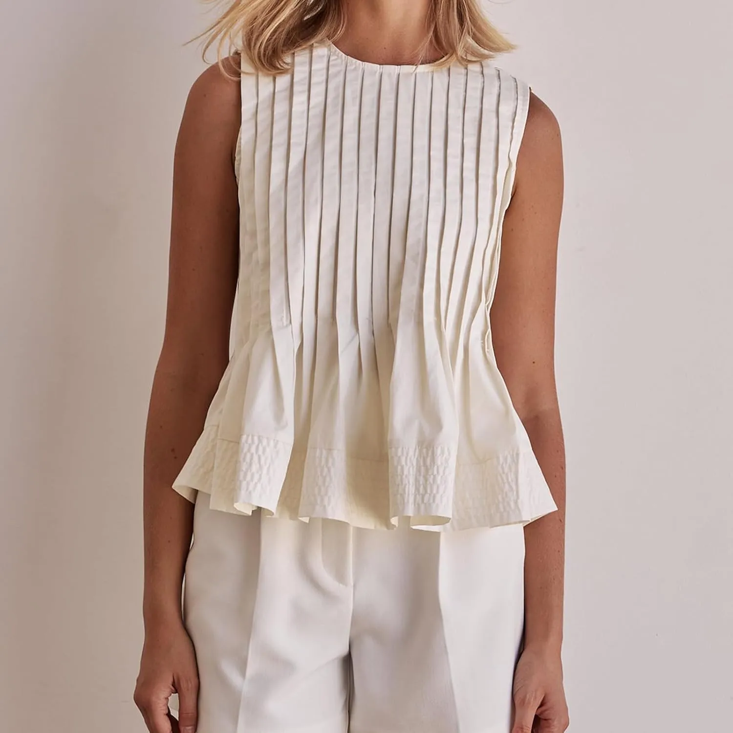 Linen Pleated Tank Top for Women Button Front Babydoll Shirt Y2K Sleeveless Ruffle Peplum Blouse Summer Vest
