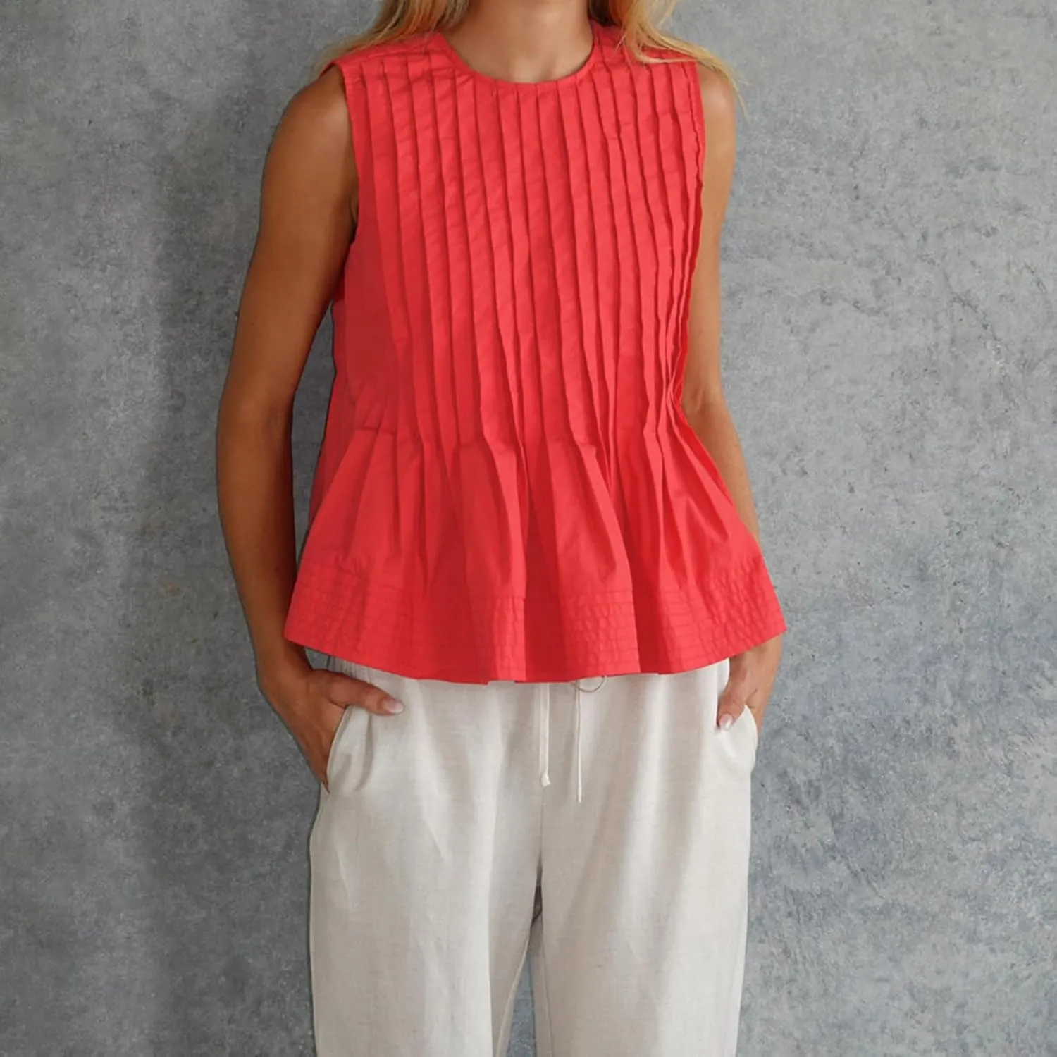 Linen Pleated Tank Top for Women Button Front Babydoll Shirt Y2K Sleeveless Ruffle Peplum Blouse Summer Vest