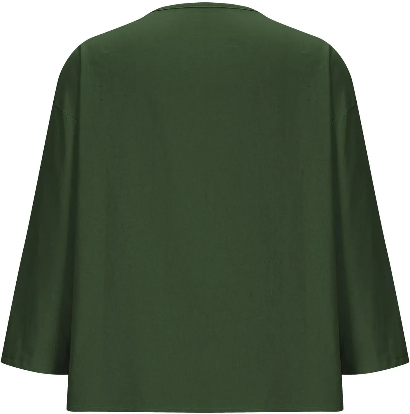 Linen Tops for Women Summer V Neck 3/4 Length Sleeve Womens Tops with Button Roll-Up Sleeve Casual Loose Fit Blouses