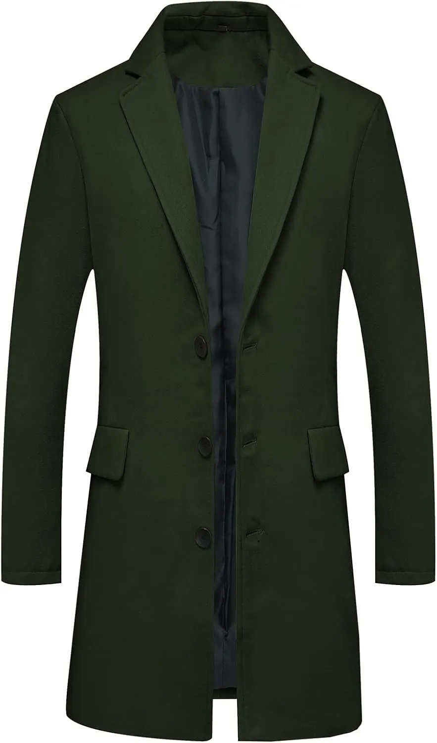 Lisskolo Men's Classic Wool Trench Overcoat Single Breasted Mid Long Wool Blend Top Pea Coats Jackets