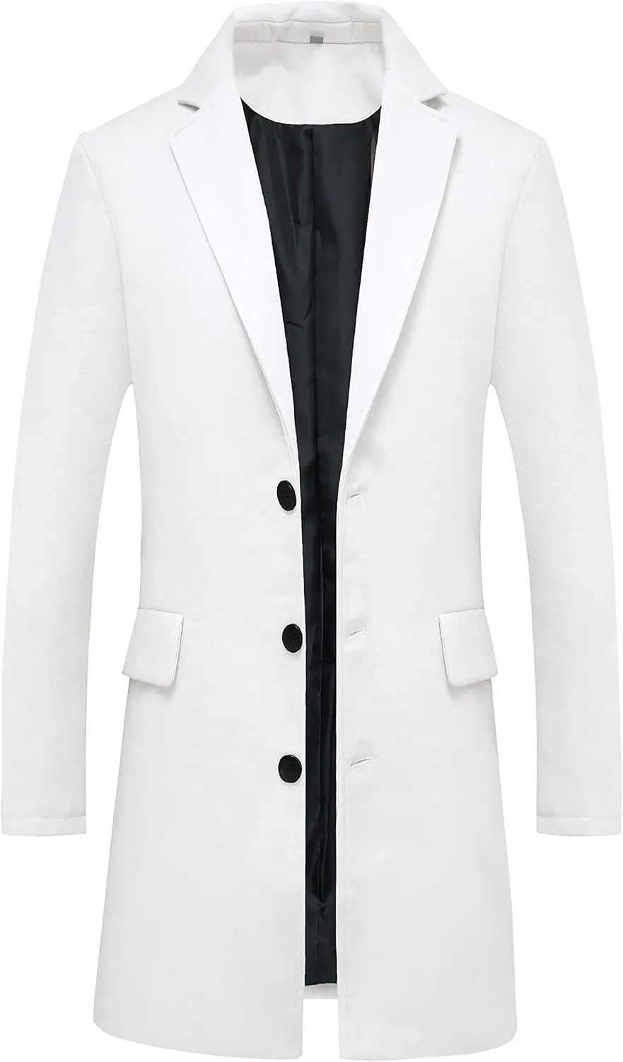 Lisskolo Men's Classic Wool Trench Overcoat Single Breasted Mid Long Wool Blend Top Pea Coats Jackets
