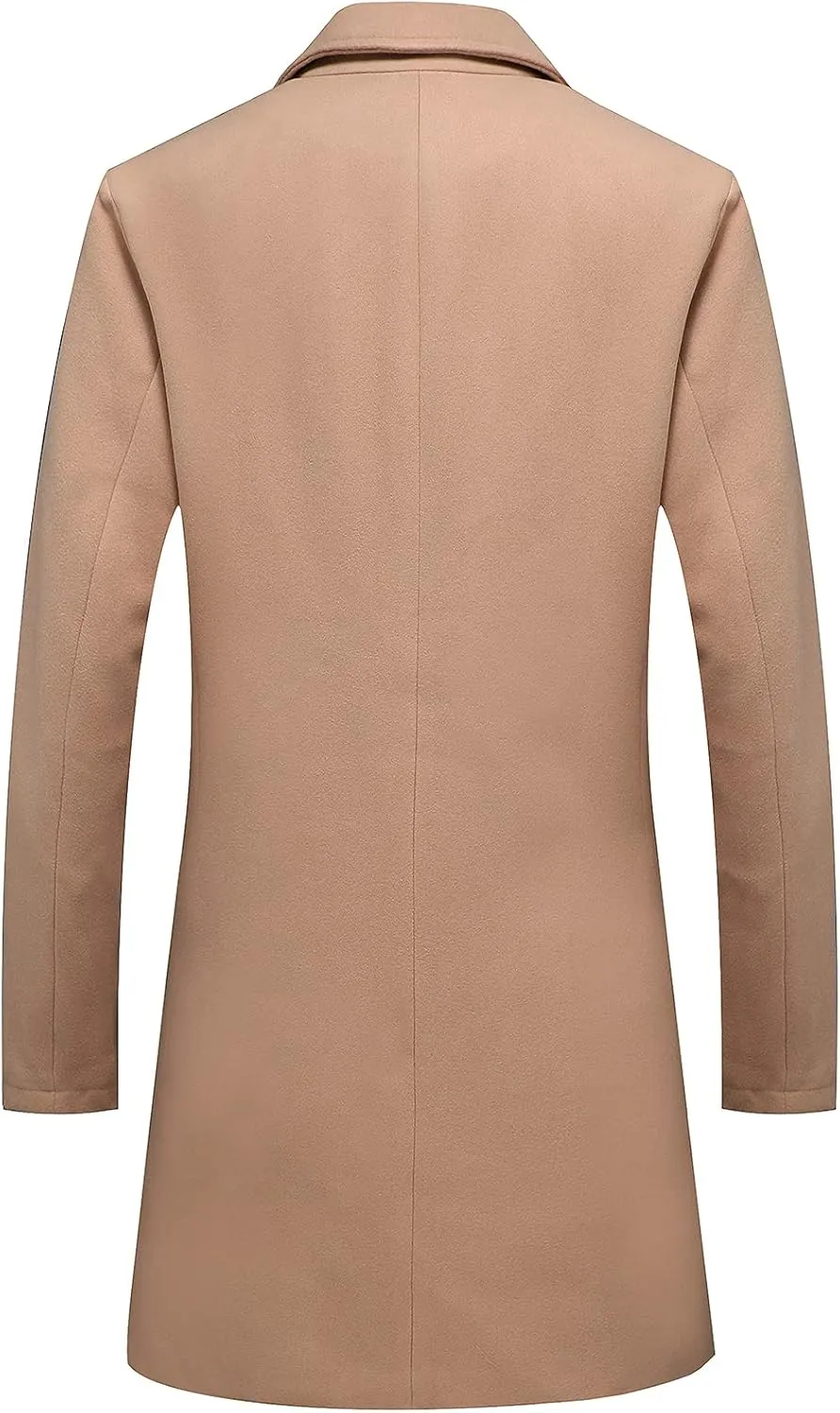 Lisskolo Men's Classic Wool Trench Overcoat Single Breasted Mid Long Wool Blend Top Pea Coats Jackets