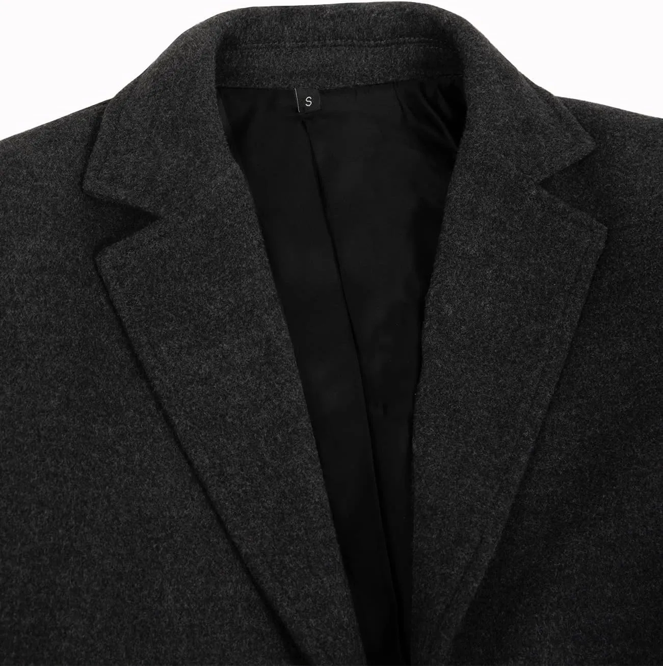 Lisskolo Men's Classic Wool Trench Overcoat Single Breasted Mid Long Wool Blend Top Pea Coats Jackets