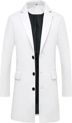 Lisskolo Men's Classic Wool Trench Overcoat Single Breasted Mid Long Wool Blend Top Pea Coats Jackets
