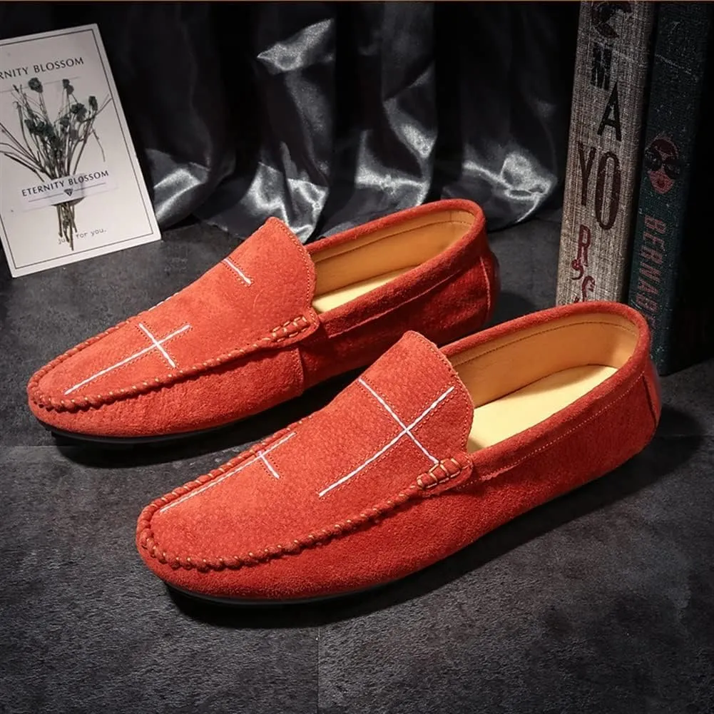 Loafers for Men Stitching Details Suede Vamp Rubber Sole Vegan Leather Slip Resistant Comfortable Flat Heel Wedding Walking Slip-ons