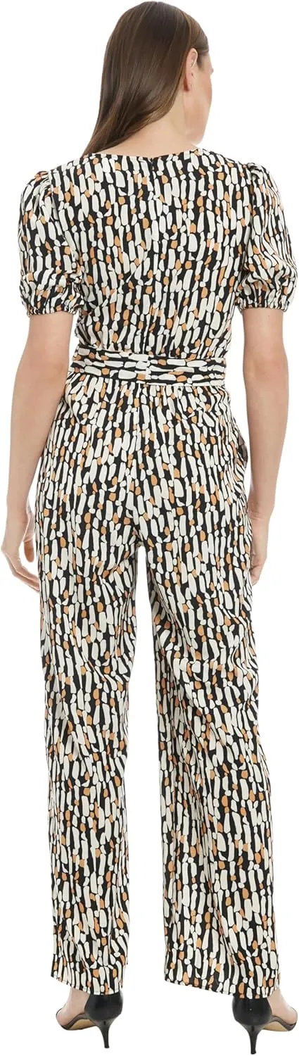 London Times womens Women's Short Sleeve Wrap Jumpsuit With Pockets - Wide Leg Fitted Waist - Special Occasion Jumpsuits