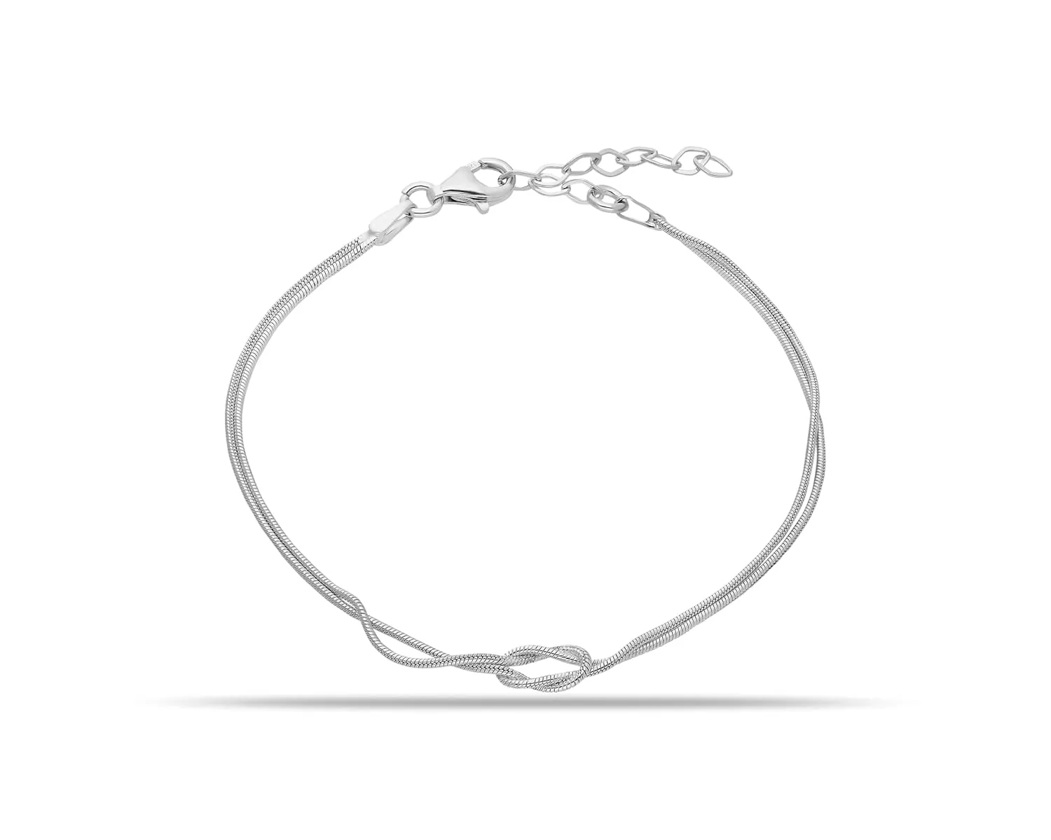 Love Knot Bracelet. PROMISE BRACELET. UNISEX Minimal Snake Chain Designer Bracelet. Sterling silver cuff as meaningful timeless gift for COUPLES & FRIENDS (Silver)