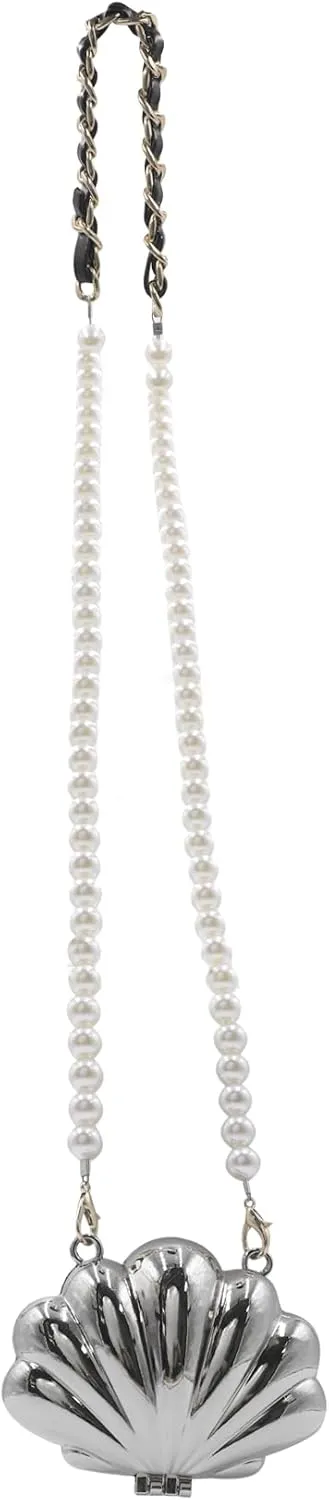 Lovely Shell Purse Beaded Pearl Chain Evening Bag Acrylic Glitter Seashell Cross-body Clutch Handbag for Party Banquet