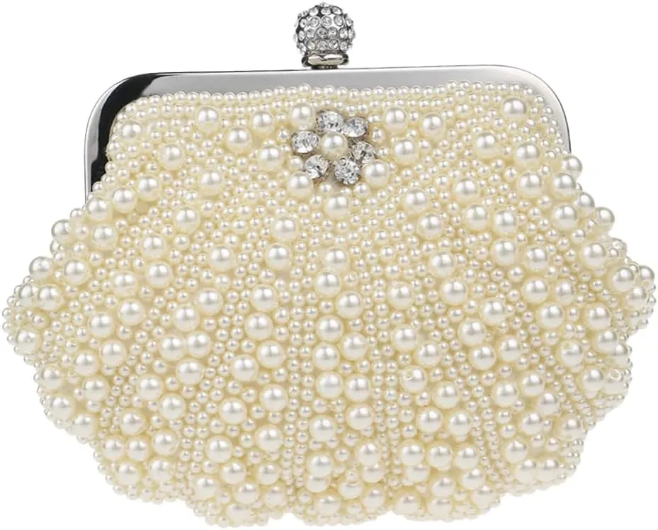 Luxury Pearl Evening Clutch, Elegant Women's Party Purse, Chanel-Inspired Handbag, Perfect for Weddings/Dinners/Formal Events