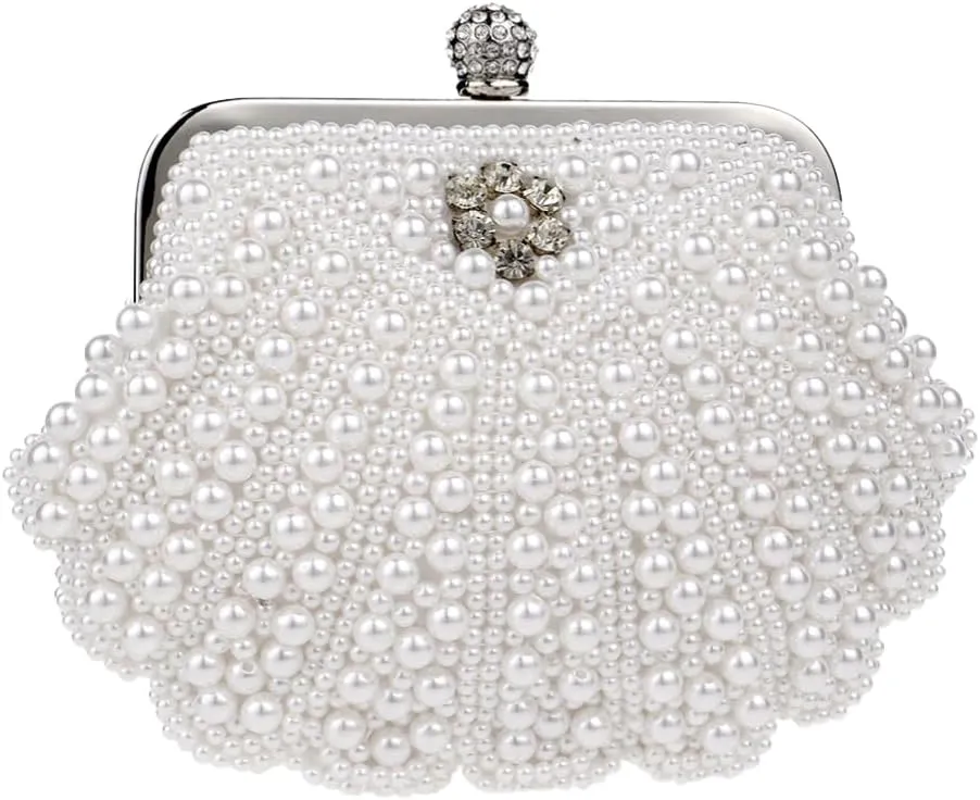 Luxury Pearl Evening Clutch, Elegant Women's Party Purse, Chanel-Inspired Handbag, Perfect for Weddings/Dinners/Formal Events