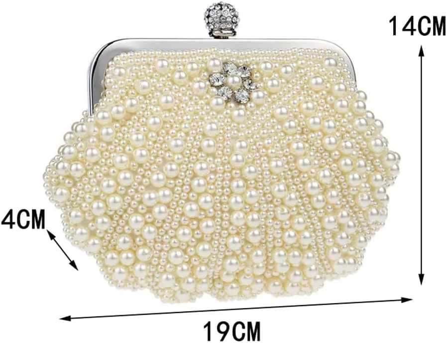 Luxury Pearl Evening Clutch, Elegant Women's Party Purse, Chanel-Inspired Handbag, Perfect for Weddings/Dinners/Formal Events